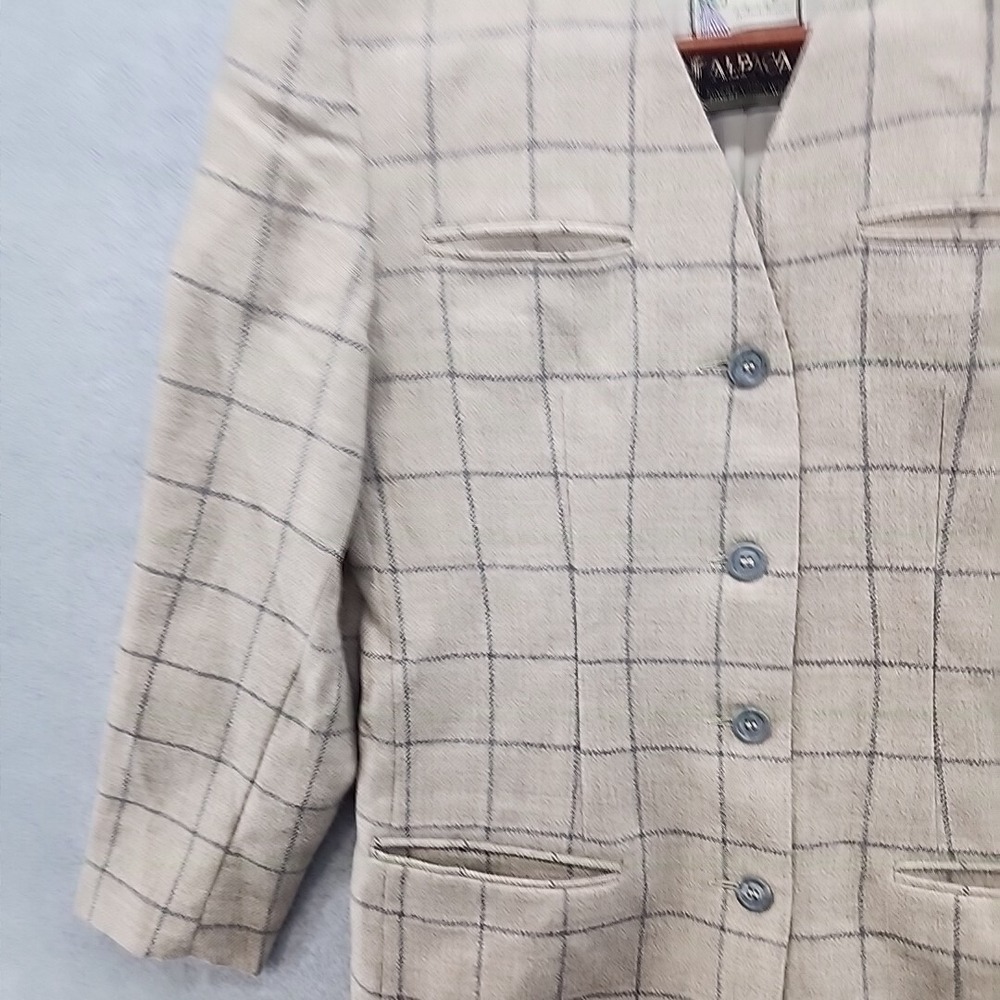 VTG Fausta Bianchi Womens Wool Alpaca Tan Plaid Blazer Jacket ITALY Cashmere - Picture 5 of 16